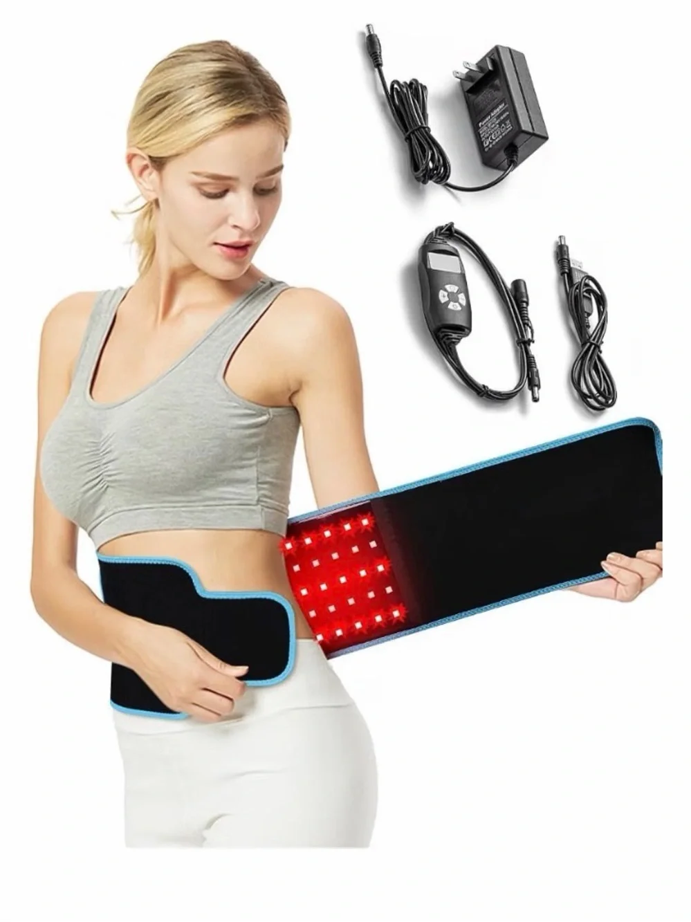 Black and Light Blue Red Light Therapy Belt with Controller - Unbranded